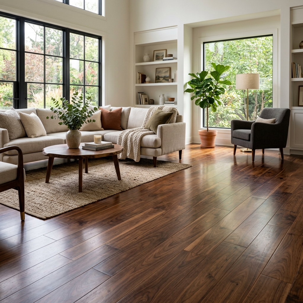 Elegante piso de madera pulido y lacado